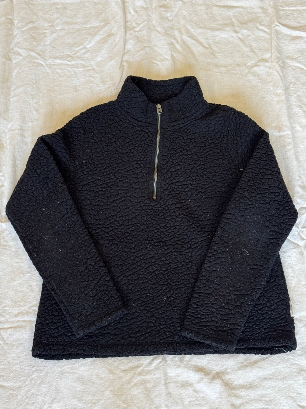 Abercrombie & Fitch Black Sherpa Zip-Neck Pullover